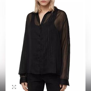 ALLSAINTS Mazie Sheer Metallic Shirt Black‎ Small